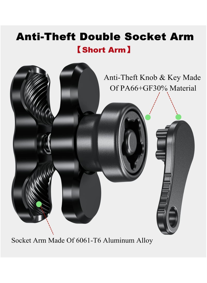 SYOSI Anti-Theft Aluminum Alloy Double Socket Arm Compatible With Ram Mounts B Size 1In Ball Mounting Base & Bike Motorcycle Phone Holder (Short Arm)  - Image 3