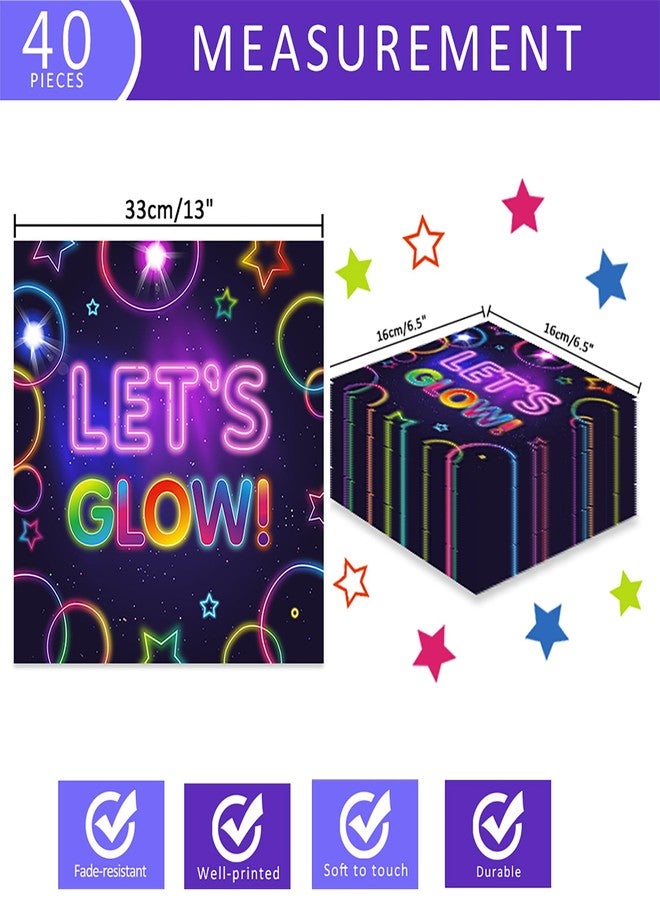 BHNACIER 40Pcs Neon Glow Paper Napkins Let's Glow Theme Party Supplies Neon Glows in the Dark Disposable Paper Napkin for Neons Birthday Party Decoration Forks Blacklight Deco - Image 3