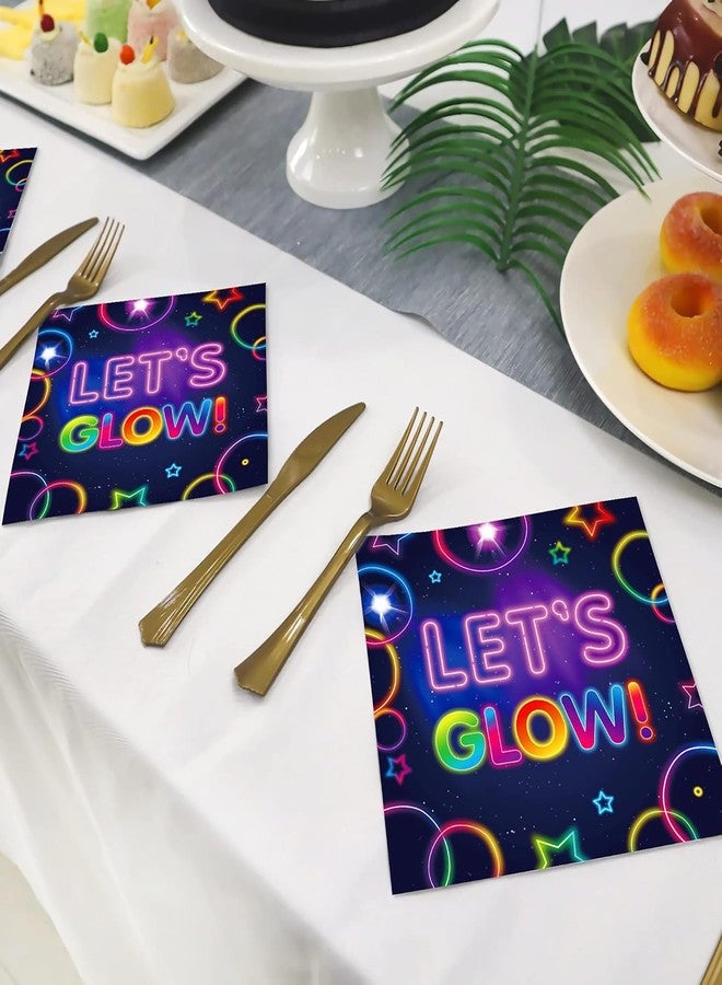 BHNACIER 40Pcs Neon Glow Paper Napkins Let's Glow Theme Party Supplies Neon Glows in the Dark Disposable Paper Napkin for Neons Birthday Party Decoration Forks Blacklight Deco - Image 5