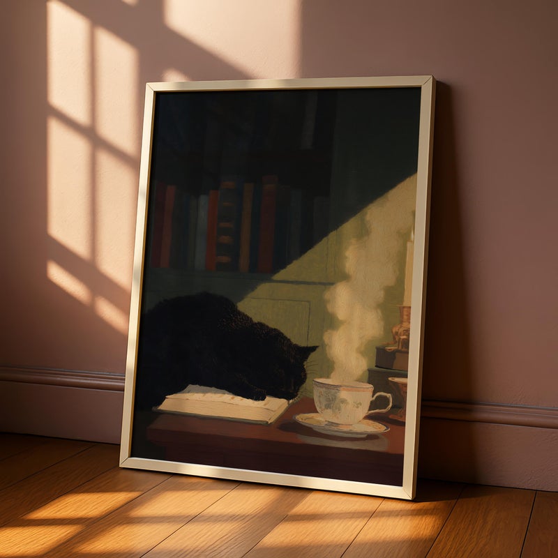 TNESSENTIAL Black Cat Library Wall Art Print – Gothcore Cat Book Lover Artwork – Cozy Literary Cat Cottage Wall Decor - Image 2