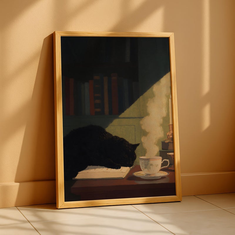 TNESSENTIAL Black Cat Library Wall Art Print – Gothcore Cat Book Lover Artwork – Cozy Literary Cat Cottage Wall Decor - Image 3