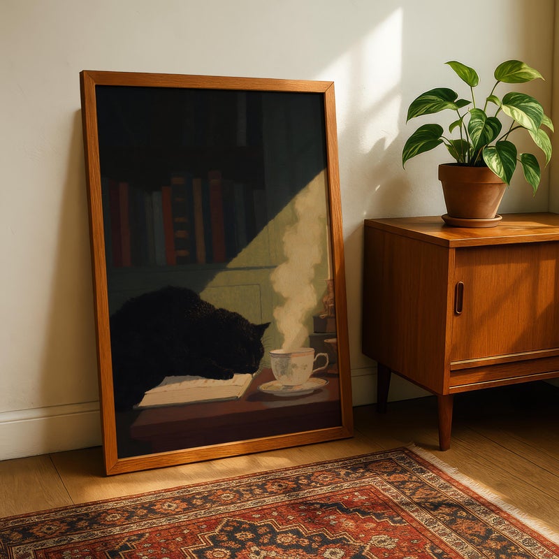 TNESSENTIAL Black Cat Library Wall Art Print – Gothcore Cat Book Lover Artwork – Cozy Literary Cat Cottage Wall Decor - Image 4