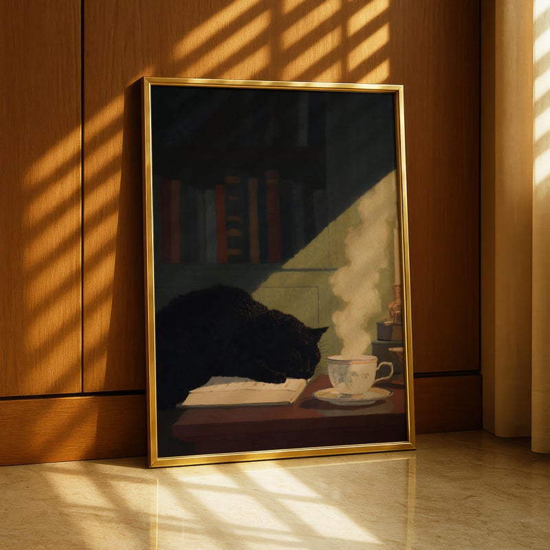 TNESSENTIAL Black Cat Library Wall Art Print – Gothcore Cat Book Lover Artwork – Cozy Literary Cat Cottage Wall Decor - Image 5