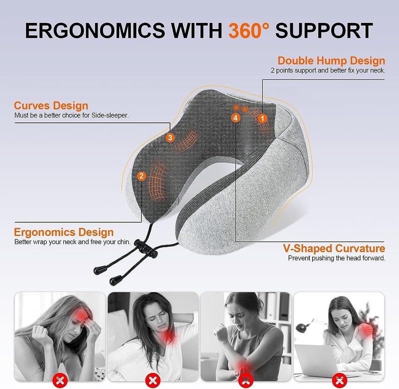 Jukkre Jukkre Comfortable Neck Pillow for Travel with Hoodie Flight Pillow Airplane Pillow Travel Cushion for Plane Car Train Hooded Travel Neck Pillow for Adults Travel Pillow for Neck Memory Foam  - Image 2