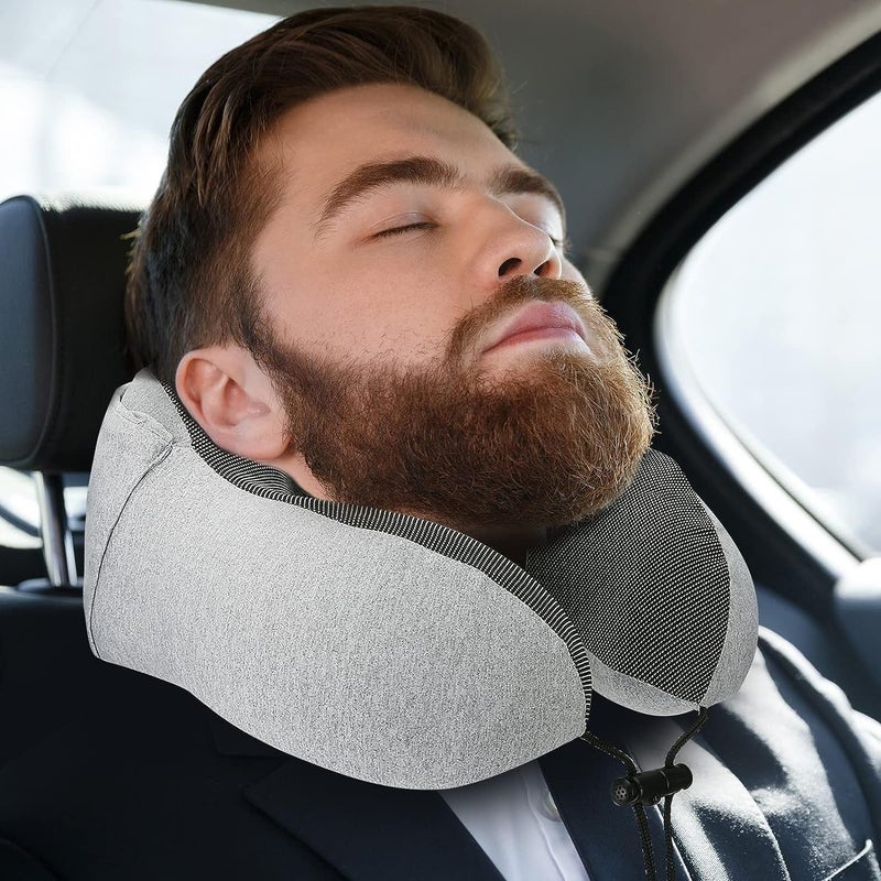 Jukkre Jukkre Comfortable Neck Pillow for Travel with Hoodie Flight Pillow Airplane Pillow Travel Cushion for Plane Car Train Hooded Travel Neck Pillow for Adults Travel Pillow for Neck Memory Foam  - Image 5
