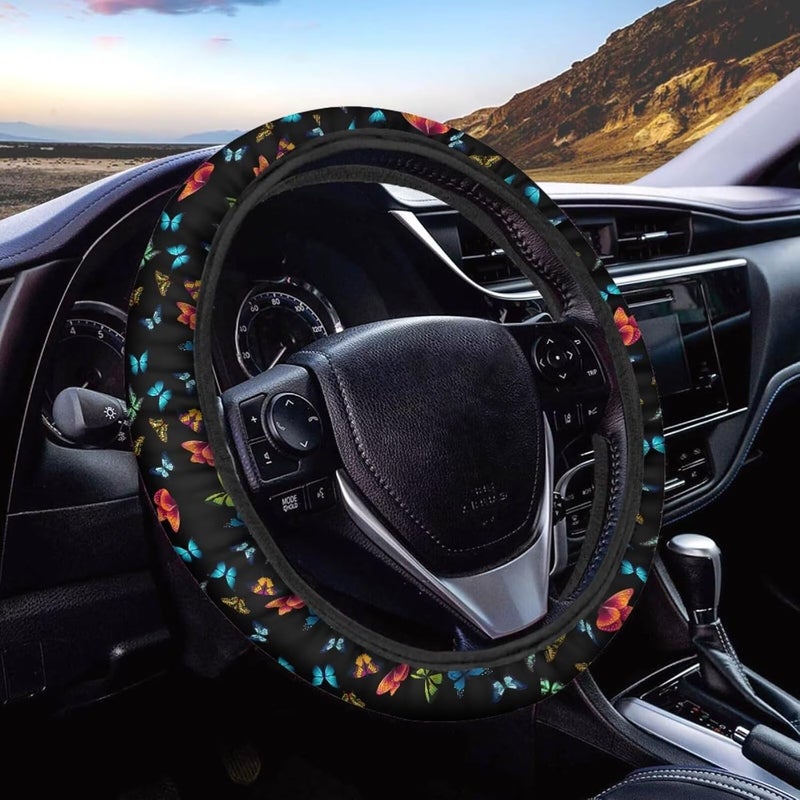 Universal Steering Wheel Cover, 15-inch Non-Slip Driving Accessories, Polyester for Car & Truck(Colorful Glittering Butterfly) - Image 1