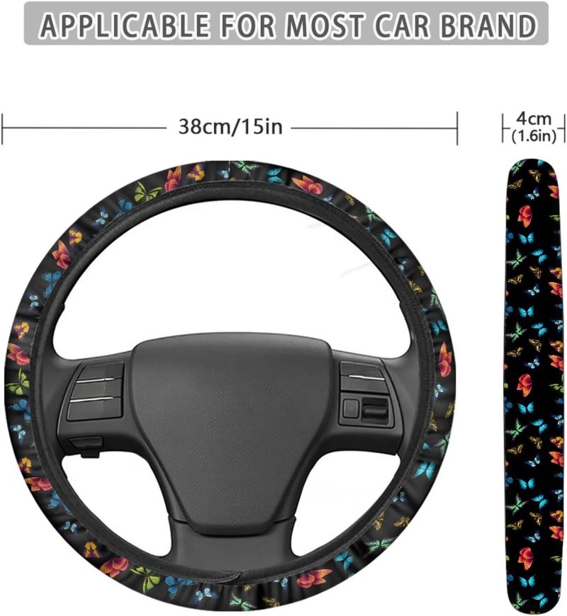 Universal Steering Wheel Cover, 15-inch Non-Slip Driving Accessories, Polyester for Car & Truck(Colorful Glittering Butterfly) - Image 5