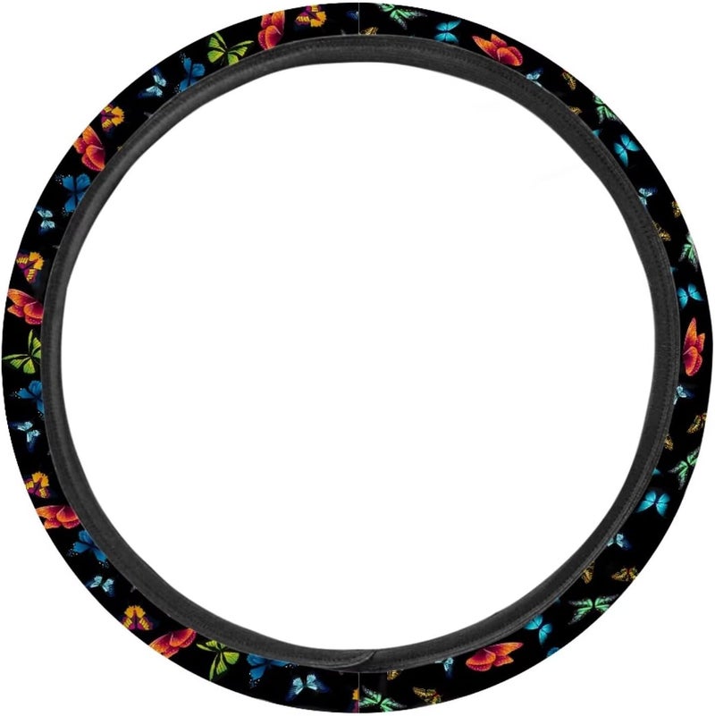 Universal Steering Wheel Cover, 15-inch Non-Slip Driving Accessories, Polyester for Car & Truck(Colorful Glittering Butterfly) - Image 2