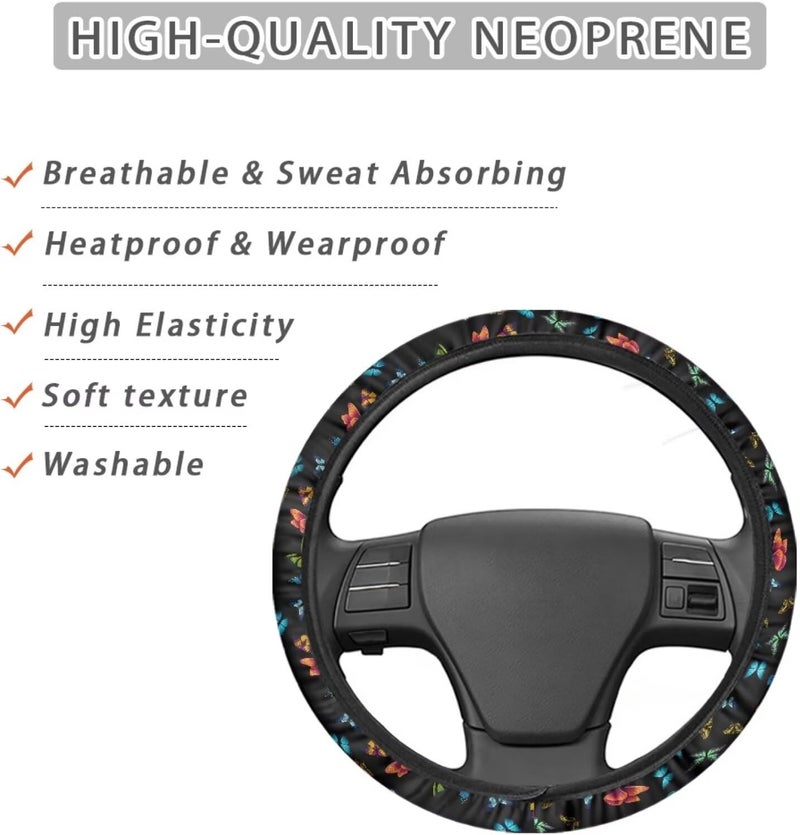 Universal Steering Wheel Cover, 15-inch Non-Slip Driving Accessories, Polyester for Car & Truck(Colorful Glittering Butterfly) - Image 4