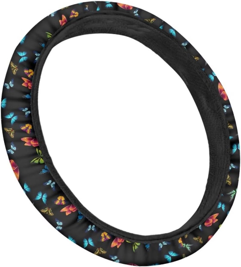 Universal Steering Wheel Cover, 15-inch Non-Slip Driving Accessories, Polyester for Car & Truck(Colorful Glittering Butterfly) - Image 3
