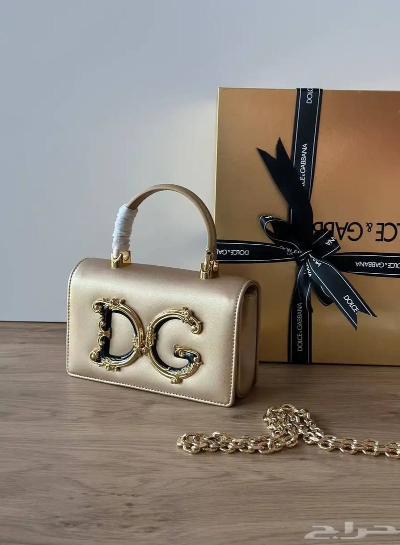 D&G Dolce & Gabbana Mini Top Handle Bag Gold, Women's Cross Body Bag, Women's Tote Bag, Women's Hand Bag, Women's Shoulder Bag, Women's Travel Bag, Women's Hobo Bag - Image 1