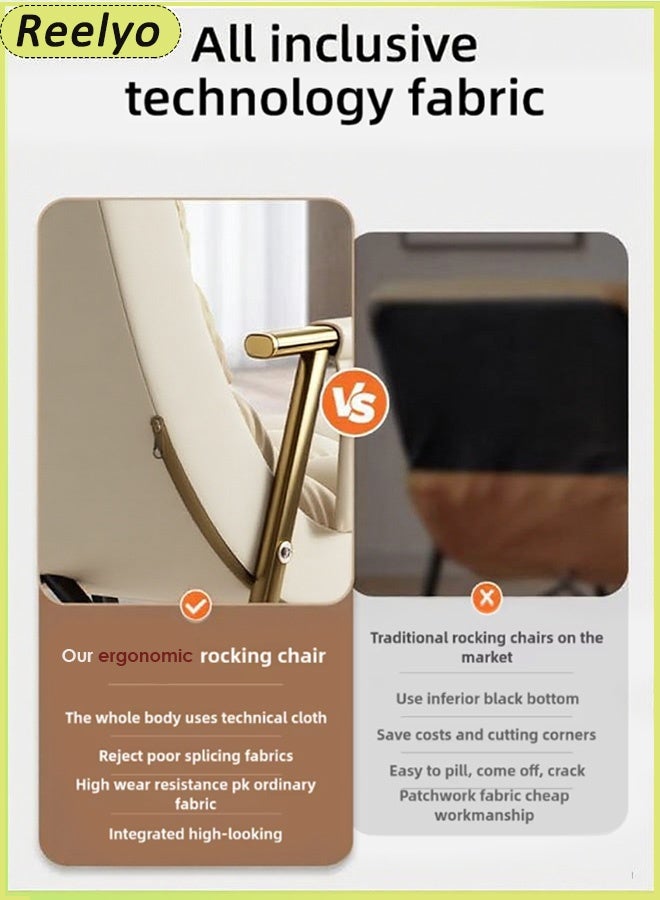 Reelyo Rocking Chair High Back 5-Levels Upholstered Recliner Chair Modern Style Rocking Armchair Adjustable Legs & Back Lounge Chair With Padded Rocking Chair With Armrests Storage Bag Modern Lounger Accent Sofa Home Leisure Adjustable 140x66x56 Cm For Nursery, Living Room, Bedroom Ounge Living Room Bedroom Patio Garden White - Image 4