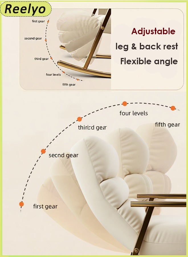Reelyo Rocking Chair High Back 5-Levels Upholstered Recliner Chair Modern Style Rocking Armchair Adjustable Legs & Back Lounge Chair With Padded Rocking Chair With Armrests Storage Bag Modern Lounger Accent Sofa Home Leisure Adjustable 140x66x56 Cm For Nursery, Living Room, Bedroom Ounge Living Room Bedroom Patio Garden White - Image 5