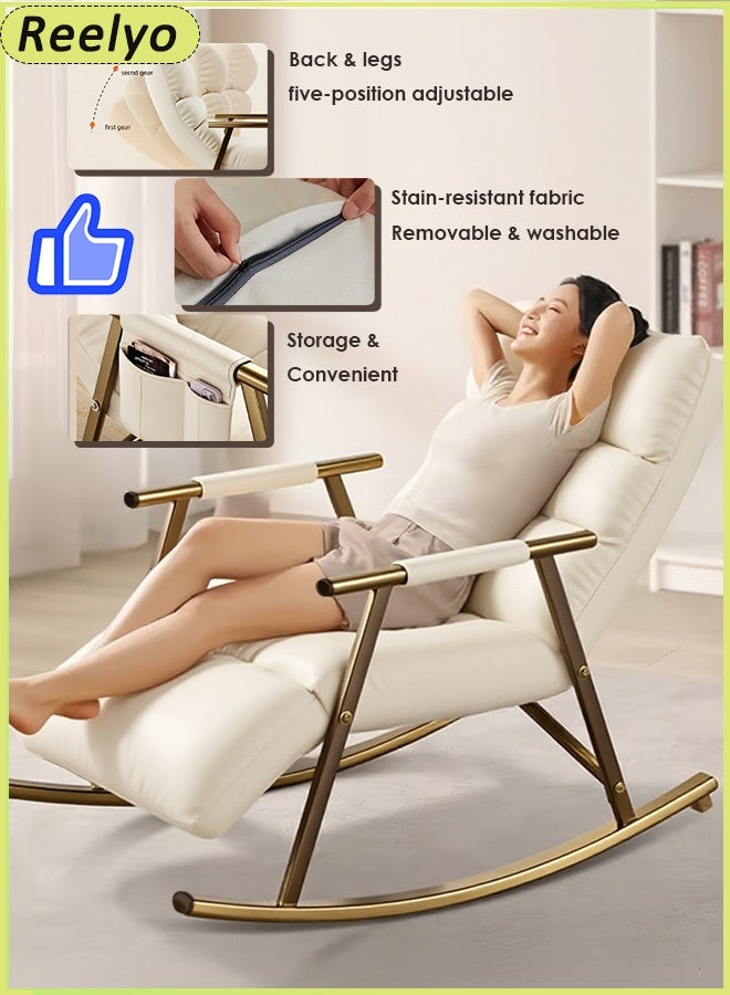 Reelyo Rocking Chair Upholstered High Back Adjustable Lounge Chair