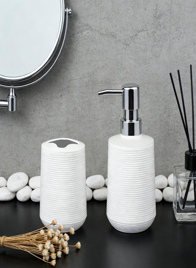 CDorigin Bathroom Accessories Set, Bathroom Soap Dispenser & Toothbrush Holder Set, 2Pcs High Capacity Bathroom Set in White, Minimalist Boho Style for Clutter-Free Bathroom - Image 4