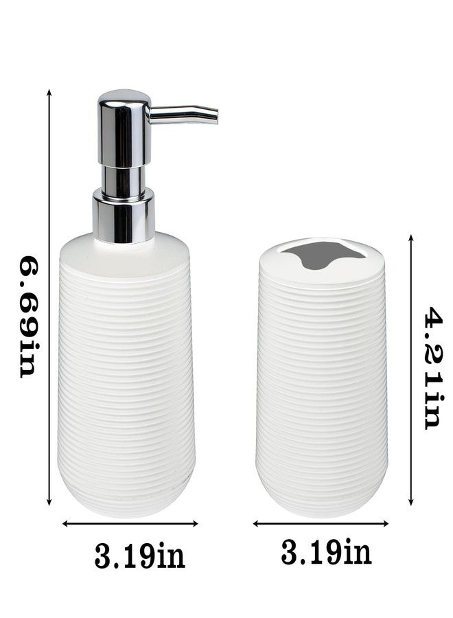 CDorigin Bathroom Accessories Set, Bathroom Soap Dispenser & Toothbrush Holder Set, 2Pcs High Capacity Bathroom Set in White, Minimalist Boho Style for Clutter-Free Bathroom - Image 2