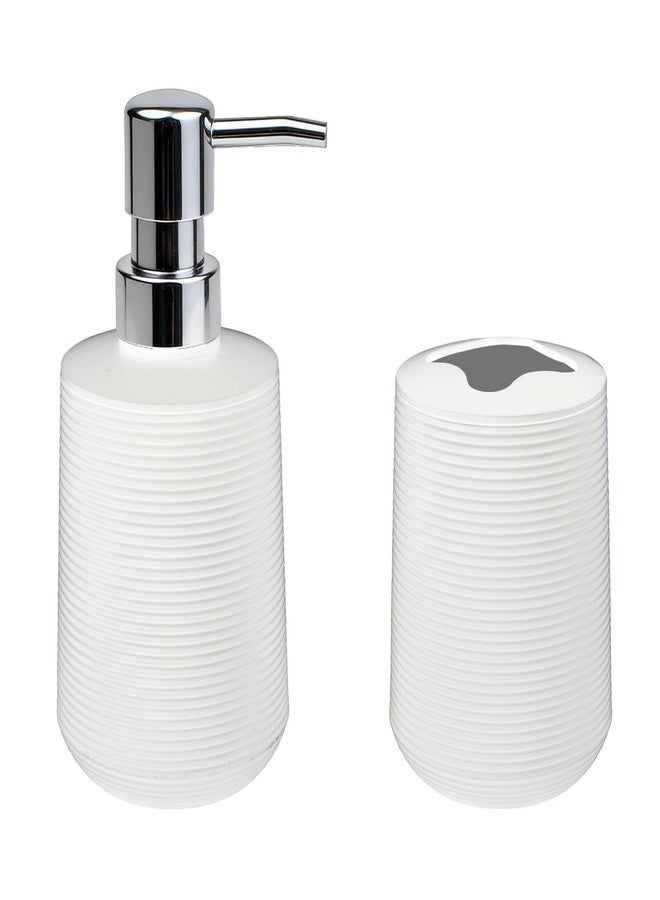 CDorigin Bathroom Accessories Set, Bathroom Soap Dispenser & Toothbrush Holder Set, 2Pcs High Capacity Bathroom Set in White, Minimalist Boho Style for Clutter-Free Bathroom - Image 1