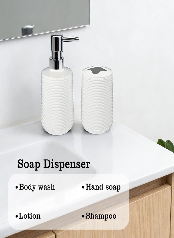 CDorigin Bathroom Accessories Set, Bathroom Soap Dispenser & Toothbrush Holder Set, 2Pcs High Capacity Bathroom Set in White, Minimalist Boho Style for Clutter-Free Bathroom - Image 3
