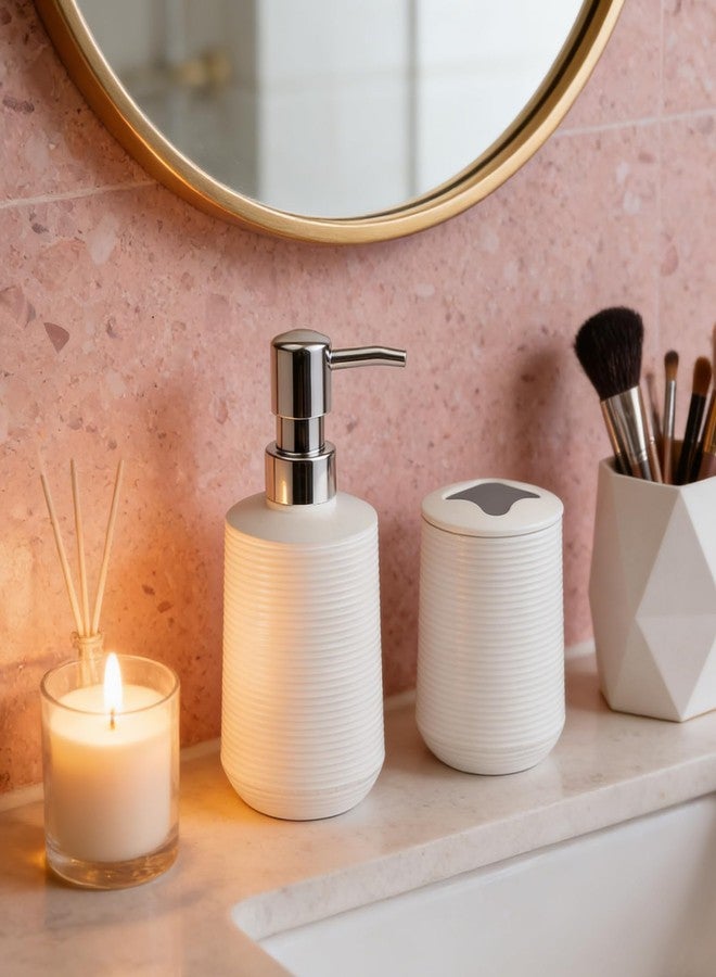 CDorigin Bathroom Accessories Set, Bathroom Soap Dispenser & Toothbrush Holder Set, 2Pcs High Capacity Bathroom Set in White, Minimalist Boho Style for Clutter-Free Bathroom - Image 5