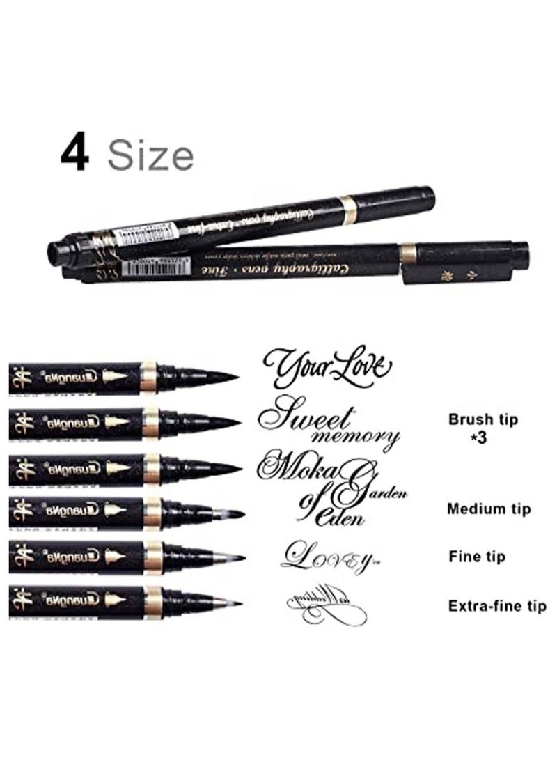 KASTWAVE Calligraphy Pen 6 Pcs Black Brush Marker Hand Lettering Pens for Lettering, Beginners Writing, Signature, Watercolor Illustrations, Design and Art Drawing (4 Sizes) - Image 2