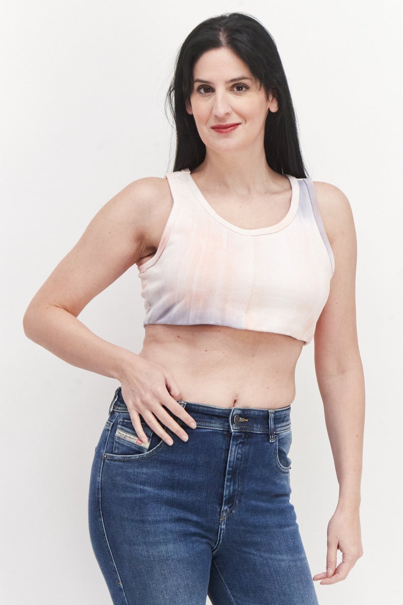 LOST INK Women Scoop Neck Sleeveless Tie Dye Racer Back Crop Top, Pink Combo - Image 1