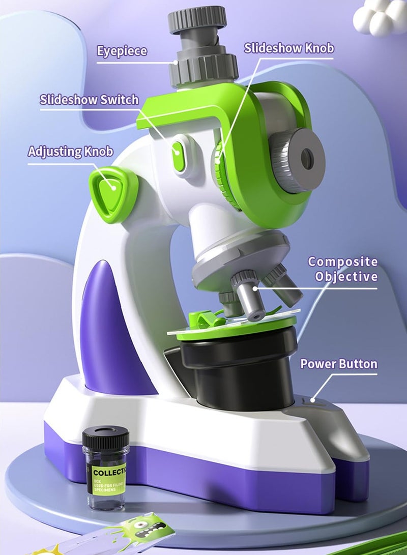 SYOSI Microscope for Kids, with Slideshow 32 Projector Patterns Science Toys Kit, LED Lighted&Slides 100X-1200X Magnification Specimens, Experiments Beginner Educational Set STEM, for Kids Ages 8+ - Image 5