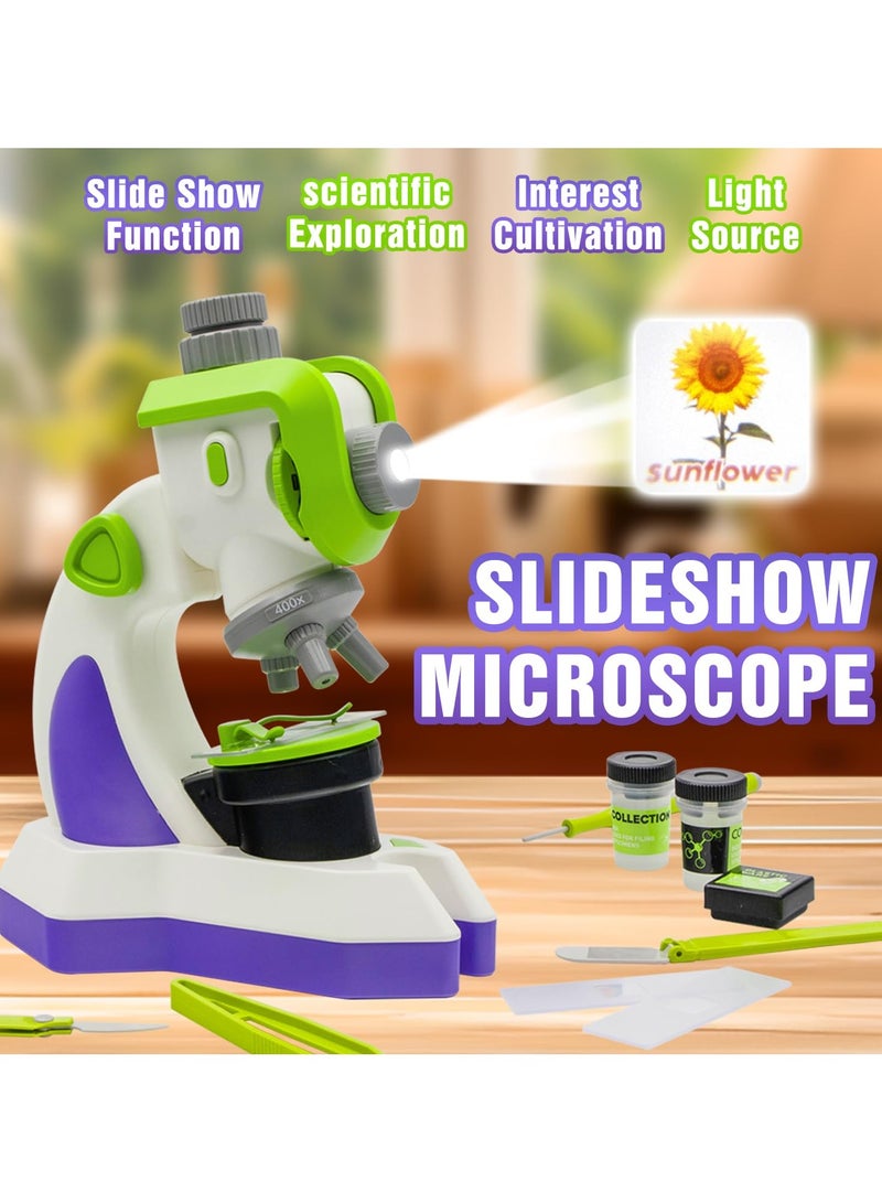 SYOSI Microscope for Kids, with Slideshow 32 Projector Patterns Science Toys Kit, LED Lighted&Slides 100X-1200X Magnification Specimens, Experiments Beginner Educational Set STEM, for Kids Ages 8+ - Image 2
