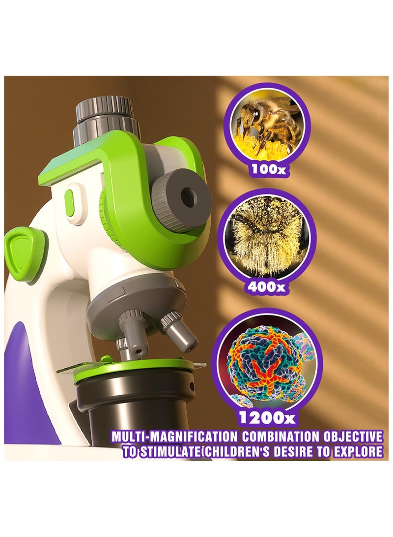 SYOSI Microscope for Kids, with Slideshow 32 Projector Patterns Science Toys Kit, LED Lighted&Slides 100X-1200X Magnification Specimens, Experiments Beginner Educational Set STEM, for Kids Ages 8+ - Image 3