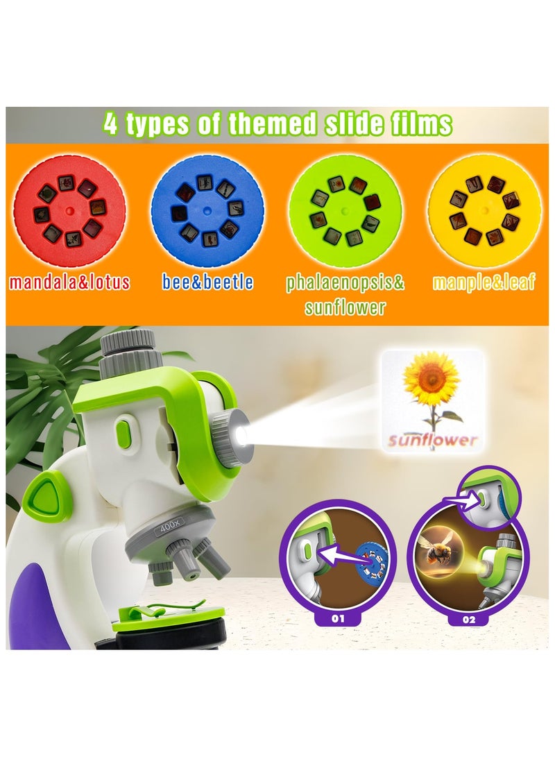 SYOSI Microscope for Kids, with Slideshow 32 Projector Patterns Science Toys Kit, LED Lighted&Slides 100X-1200X Magnification Specimens, Experiments Beginner Educational Set STEM, for Kids Ages 8+ - Image 4