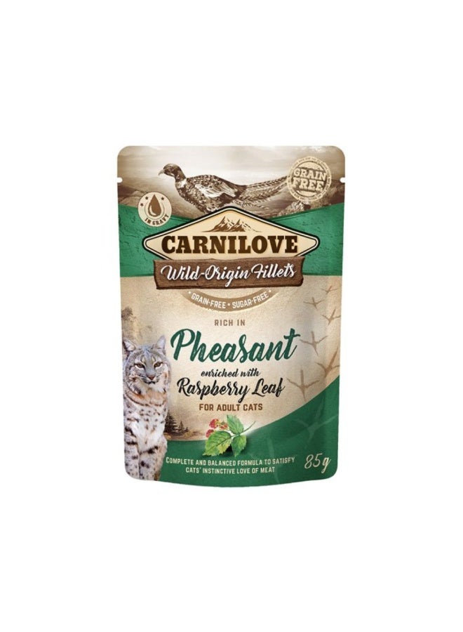 CARNILOVE Cat Pouch Rich in Pheasant Enriched with Raspberry Leaves 85 Gram (12 Piece in Box)