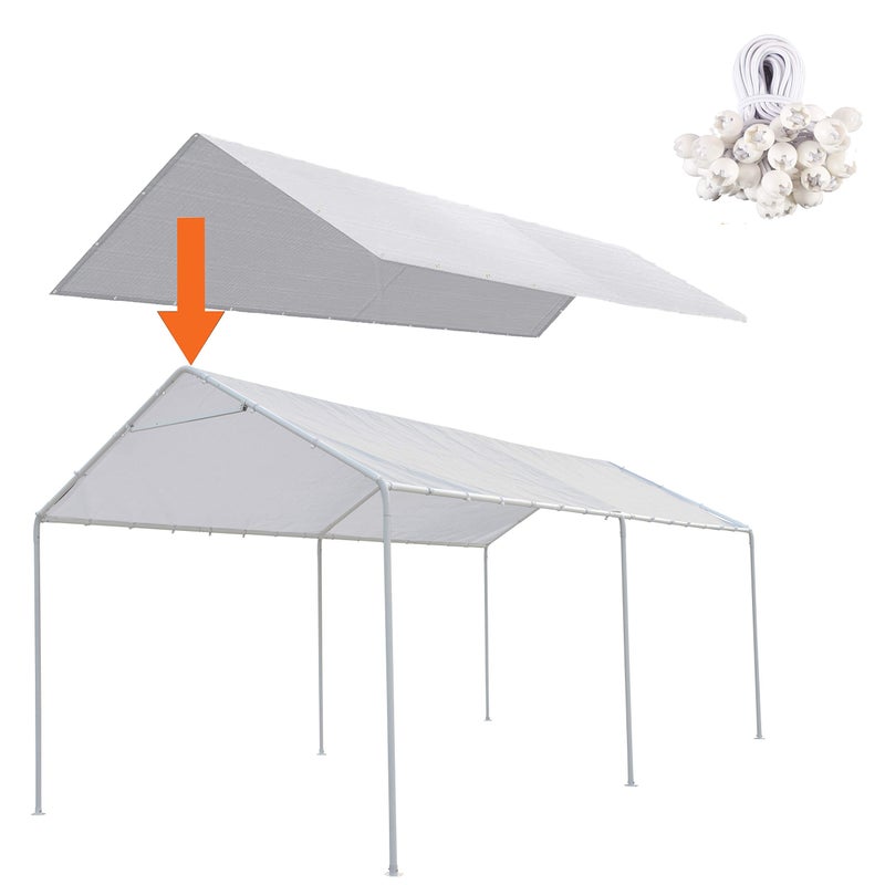 Thanaddo Thanaddo 10 x 20 Ft Carport Replacement Canopy Cover Garage Top Tent Shelter Tarp with Free 44 Ball Bungee CordsWhiteOnly Cover Frame Not Include 10x20 White 