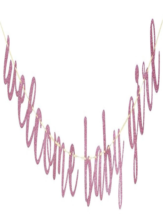 Teniinet Welcome Baby Shower Party Banner,Boy and Girl Glitter Paper Sign for Baby Shower Decoration,Party Supplies Backdrop (Rose Gold) - Image 1