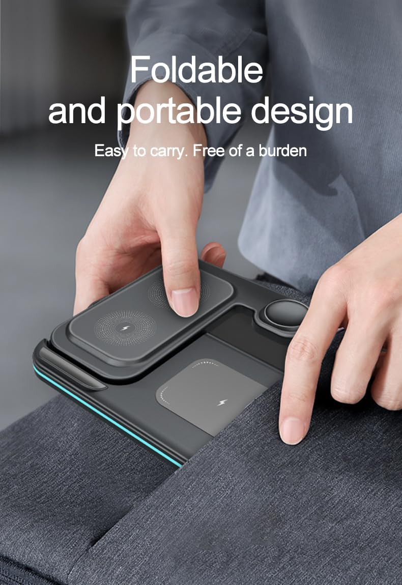 3in1 Wireless Charging Station for iPhone Apple Watch  AirPods  by MMOBIEL  15W Fast Charger Dock with Magnetic Foldable Design  Black