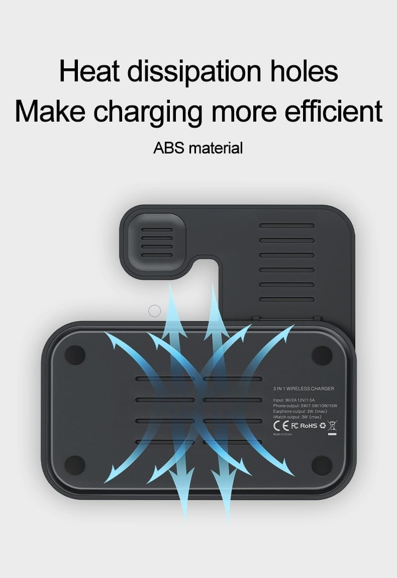 3in1 Wireless Charging Station for iPhone Apple Watch  AirPods  by MMOBIEL  15W Fast Charger Dock with Magnetic Foldable Design  Black