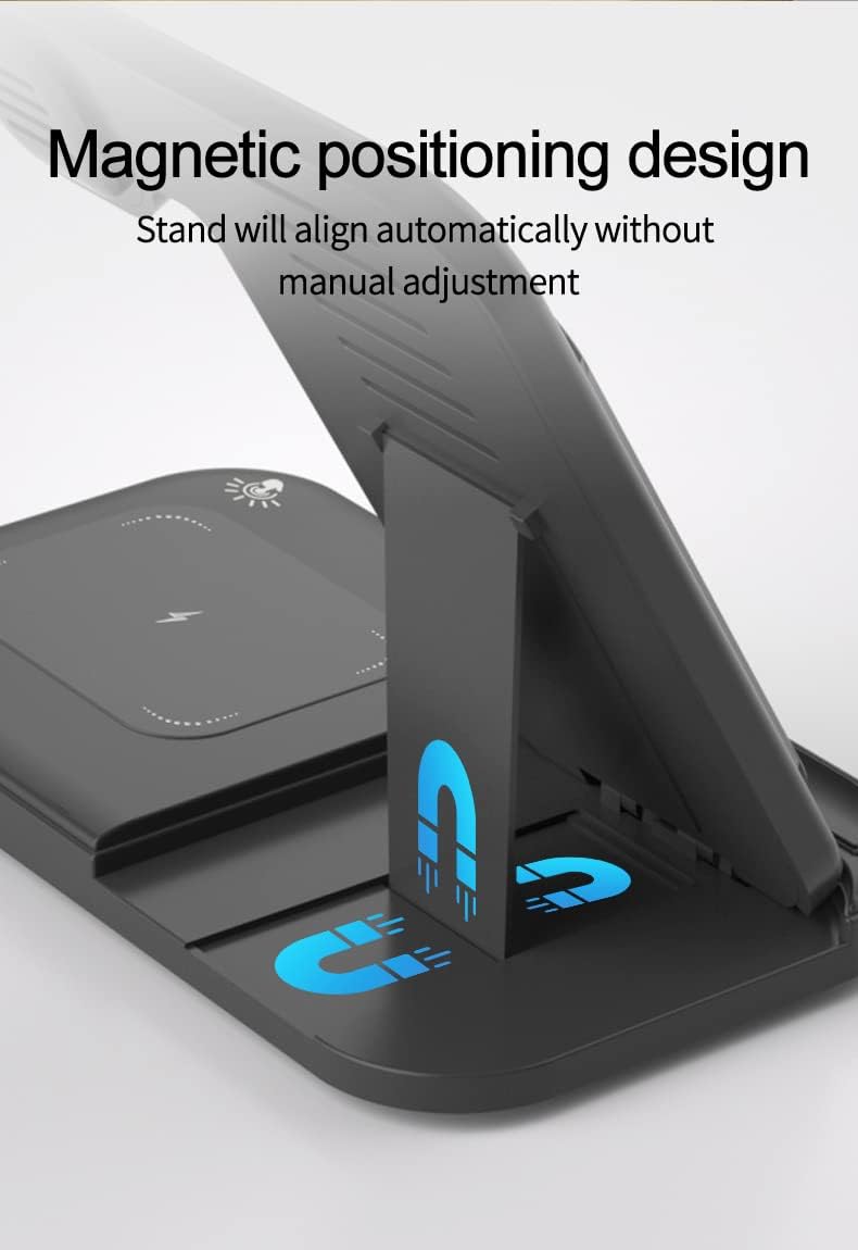 3in1 Wireless Charging Station for iPhone Apple Watch  AirPods  by MMOBIEL  15W Fast Charger Dock with Magnetic Foldable Design  Black