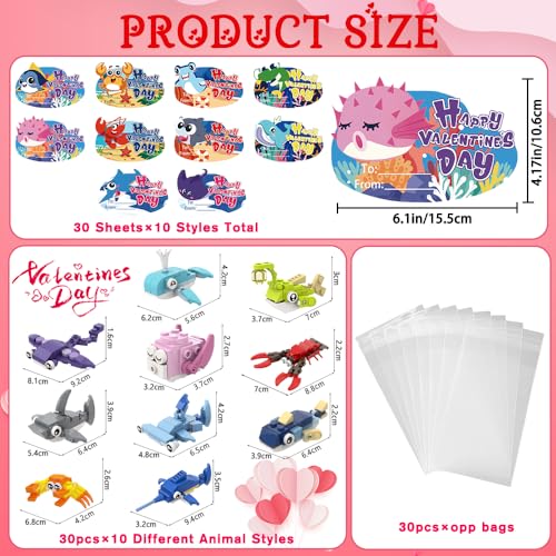 Celltestria 30pcs Valentines Building Blocks Valentines Day Gifts Toys for Kids Marine Animals Building Toys with Cards for Boy Girl Classroom School Gifts Exchange Prizes Valentine Party Favors - Image 5