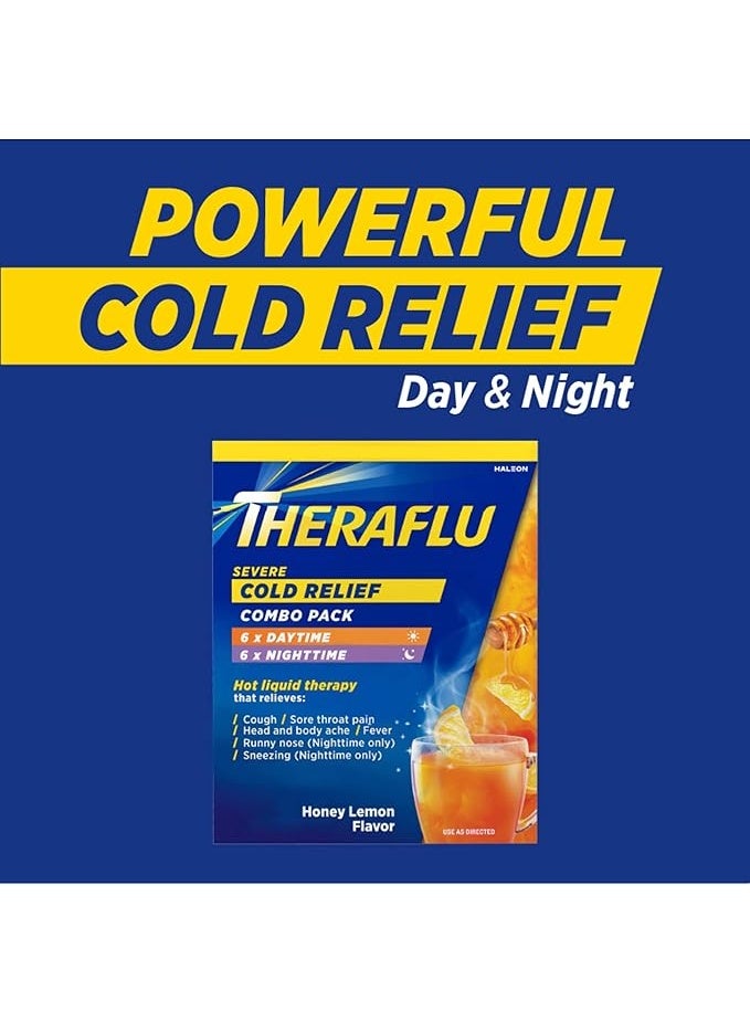 Theraflu Combo Daytime and Nighttime Severe Cold Relief Powder Honey Lemon Flavor 12 Count 6 Daytime 6 Nighttime - Image 4