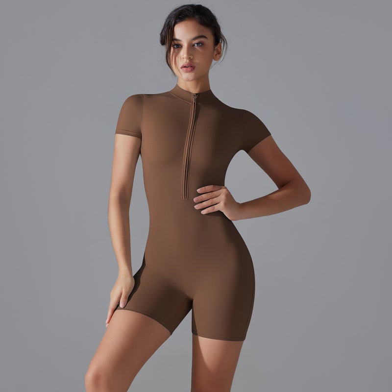 Women's Breathable Cotton Blend Yoga Jumpsuit – Short-Sleeved Tight Fitness Suit - Image 1