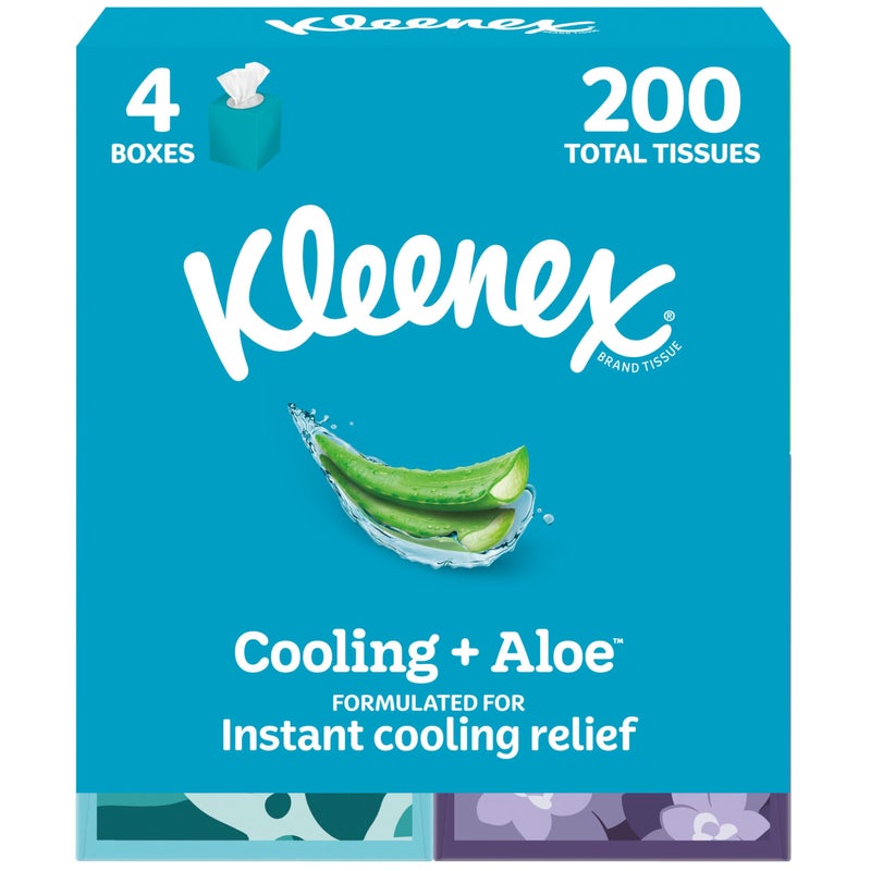 Kleenex Cooling + Aloe Facial Tissues, 4 Cube Boxes, 50 Tissues Per Box, 2-Ply - Image 1