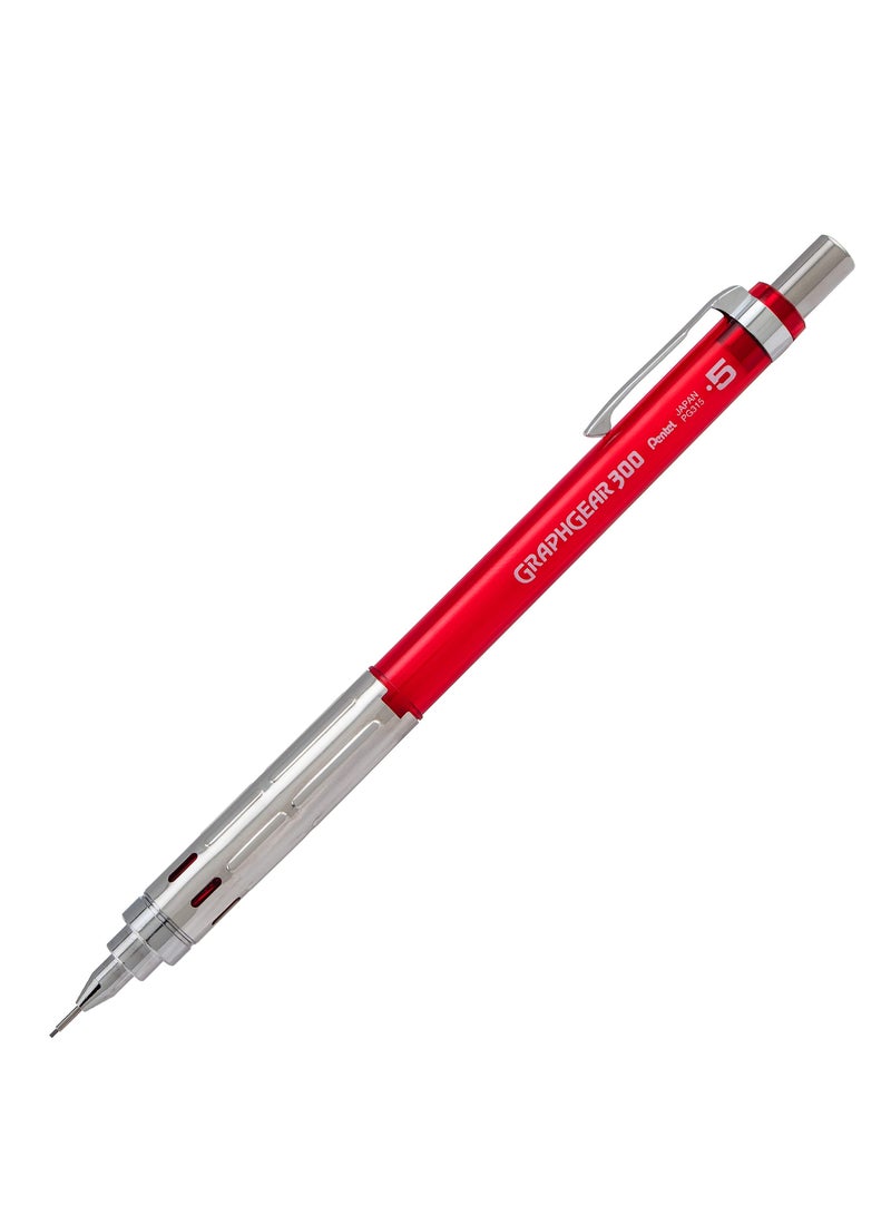Pentel 1-Piece Graph Gear 300 Mechanical Pencil 0.5mm Tip Red Barrel - Image 1
