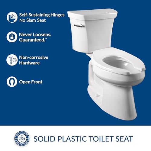 BEMIS 955SSCT Commercial Open Front Plastic Toilet Seat, Heavy Duty Industrial No Slam Seat without Lid, Secure Installation, Made in USA, Round, White - Image 3