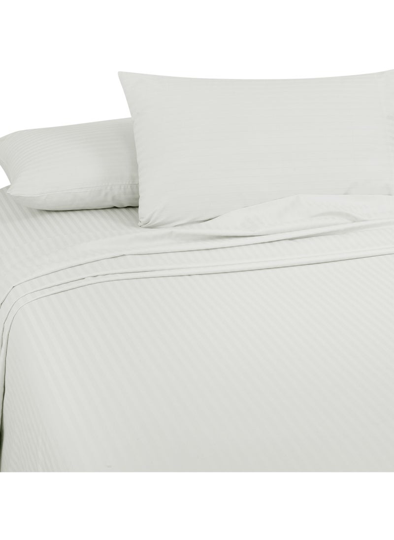 Bliss Casa Bliss Casa 2 Pieces 1cm Stripe Bed Sheets Twin (100x200+30 cm) - Soft Satin Sheet Set with Pillowcases - Deep Pocket, Hotel Collection, Luxury Bedding Set include 1 fitted Sheet, 1 Pillowcase -White  - Image 2
