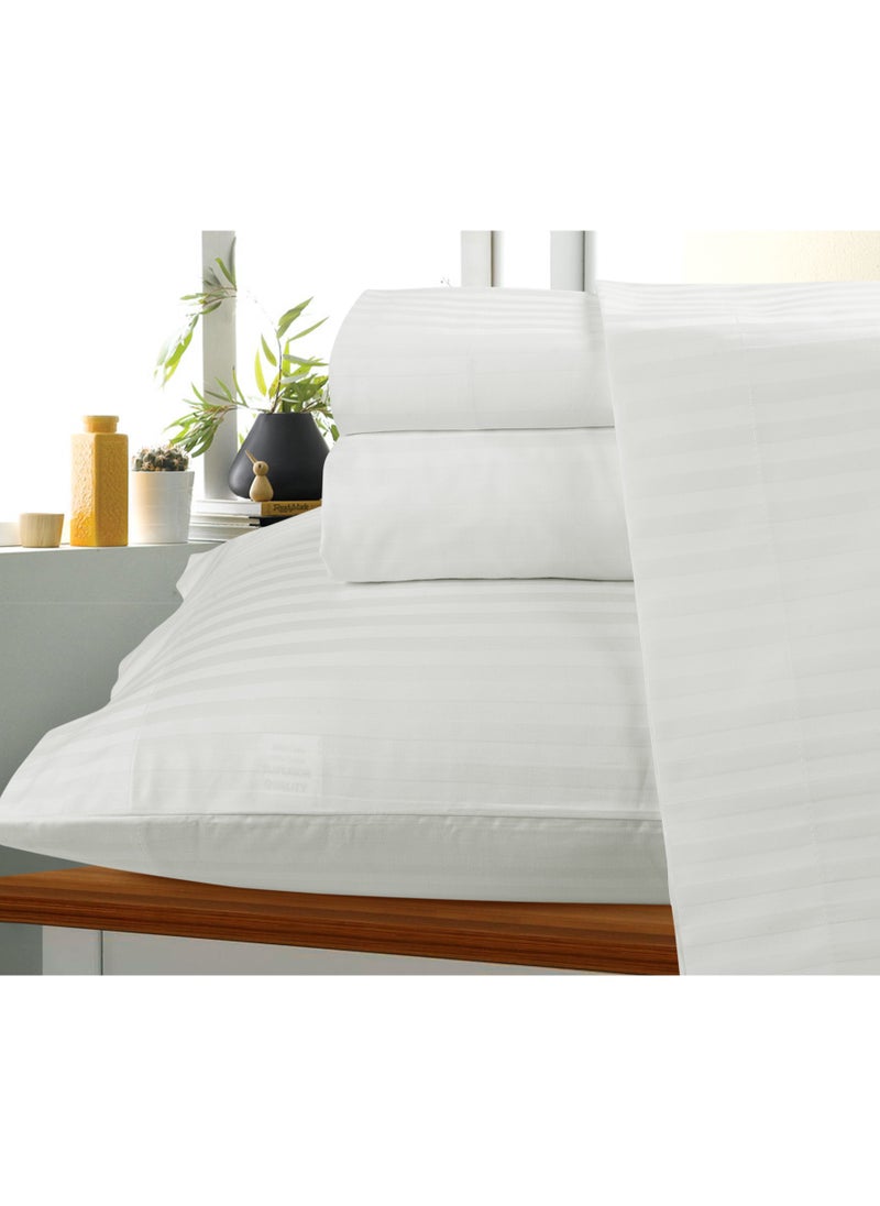 Bliss Casa Bliss Casa 2 Pieces 1cm Stripe Bed Sheets Twin (100x200+30 cm) - Soft Satin Sheet Set with Pillowcases - Deep Pocket, Hotel Collection, Luxury Bedding Set include 1 fitted Sheet, 1 Pillowcase -White  - Image 4