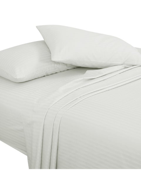 طقم ملاءات سرير ساتان ناعم قطعتين بخطوط  سم توأم أبيض