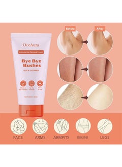 OceAura Bye Bye Bushes Hair Removal Cream for Sensitive Skin,Intimate Hair Removal Cream with Aloe and Cucumber,Gentle Hair Removal Cream for Intimate Areas,Face,Legs and Underarms (1 Pack)  - Image 2