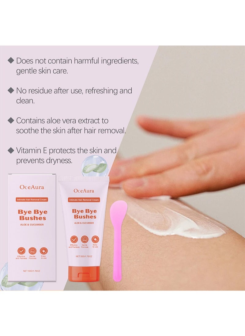OceAura Bye Bye Bushes Hair Removal Cream for Sensitive Skin,Intimate Hair Removal Cream with Aloe and Cucumber,Gentle Hair Removal Cream for Intimate Areas,Face,Legs and Underarms (1 Pack)  - Image 5