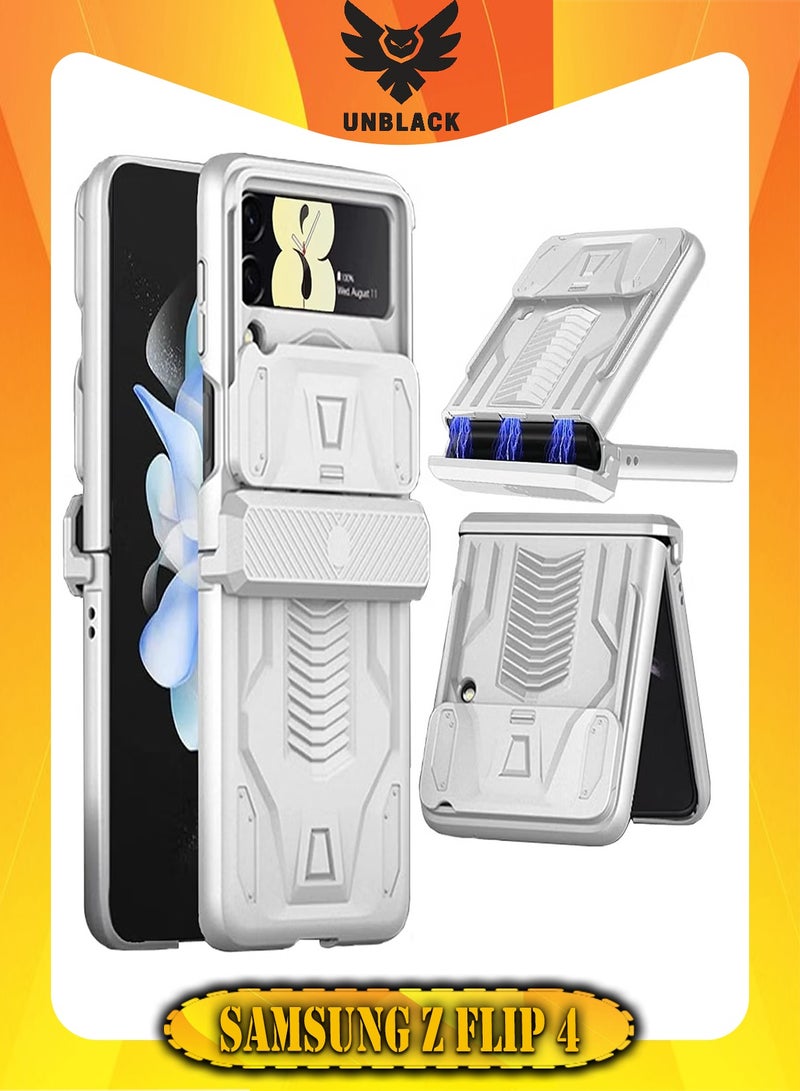 UNBLACK For Samsung Z Flip 4 Military Shape Design with Slide Lens - (Silver)
