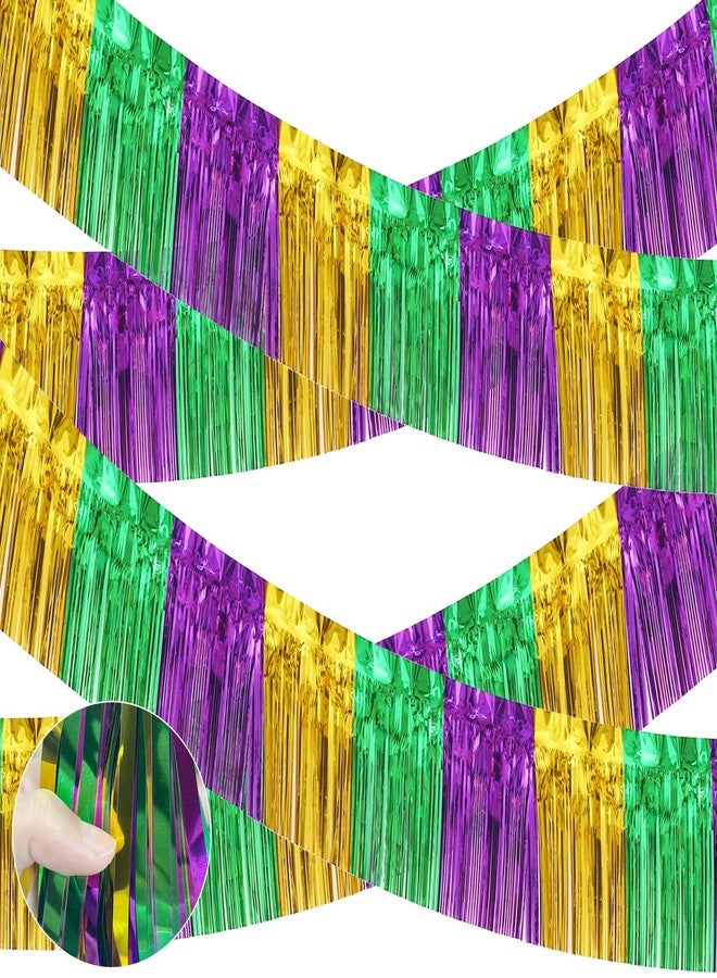 ILHSTY 8 Pack Green Gold Purple Parade Floats, Foil Fringe Garland Tinsel Streamers Banner Fringe Backdrop Banner for Parade Floats Mardi Gras Birthday Party Homecoming Decoration (Green Gold Purple) - Image 1