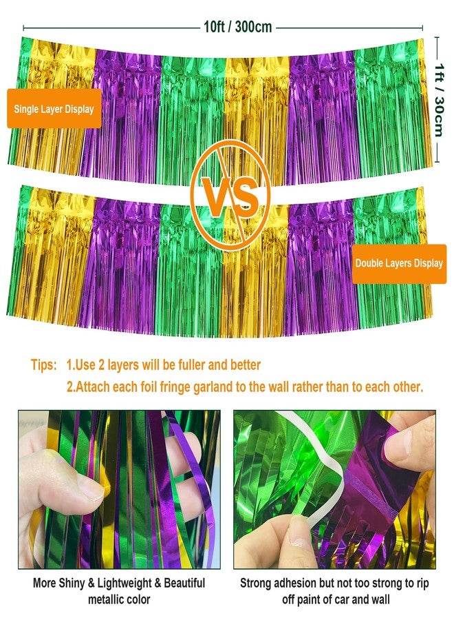 ILHSTY 8 Pack Green Gold Purple Parade Floats, Foil Fringe Garland Tinsel Streamers Banner Fringe Backdrop Banner for Parade Floats Mardi Gras Birthday Party Homecoming Decoration (Green Gold Purple) - Image 3