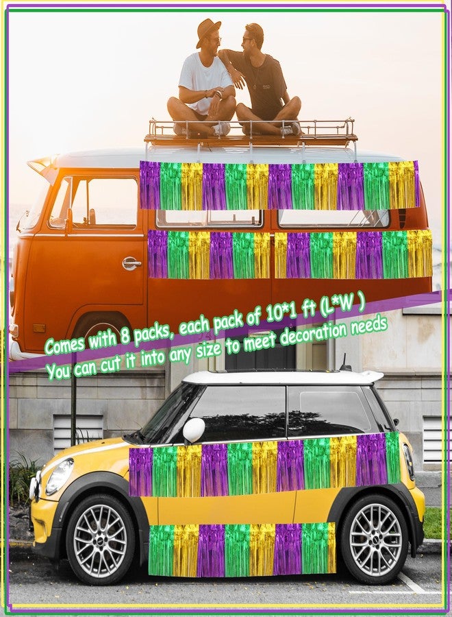 ILHSTY 8 Pack Green Gold Purple Parade Floats, Foil Fringe Garland Tinsel Streamers Banner Fringe Backdrop Banner for Parade Floats Mardi Gras Birthday Party Homecoming Decoration (Green Gold Purple) - Image 2